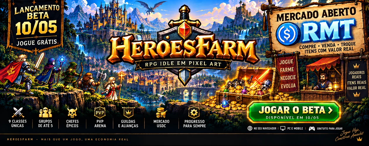Banner de HeroesFarm | RMT Livre | PvP | Classes | Sets Full | Skins